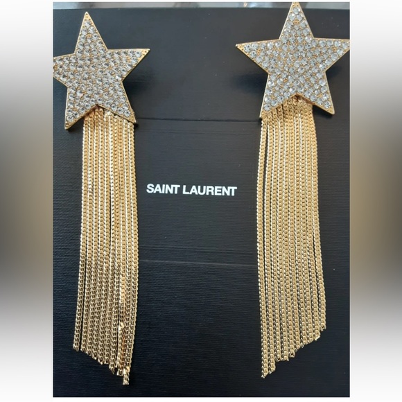 YSL SAINT LAURENT Gold Star earrings - studded with a tassel. Statement. - Picture 12 of 14
